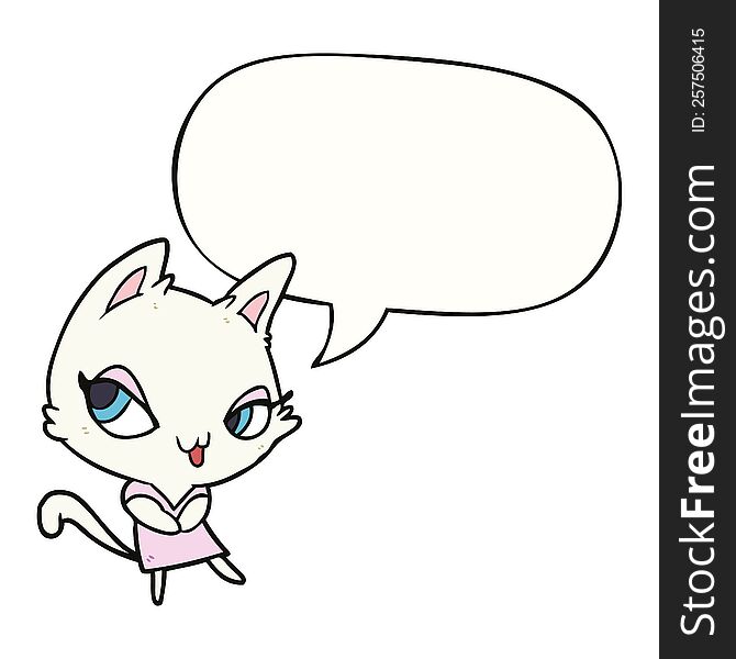 Cute Cartoon Female Cat And Speech Bubble