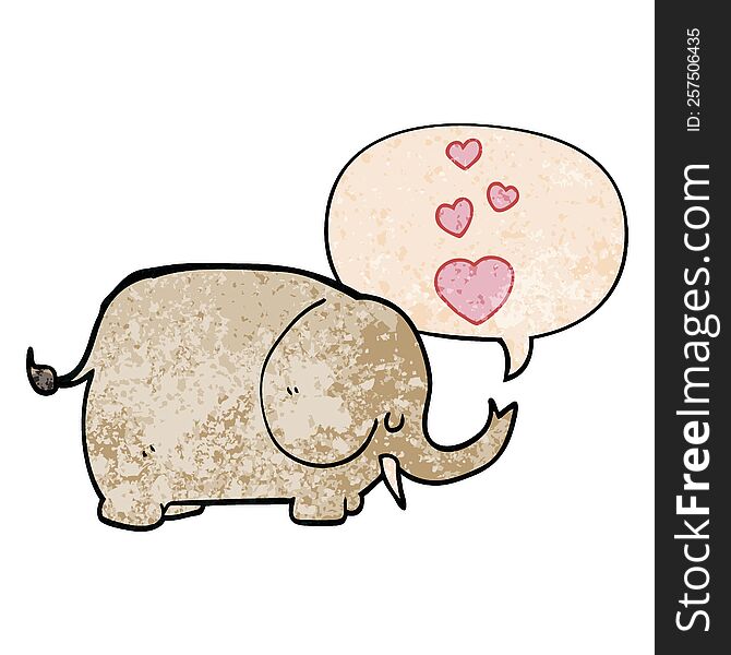 cute cartoon elephant with love hearts with speech bubble in retro texture style. cute cartoon elephant with love hearts with speech bubble in retro texture style