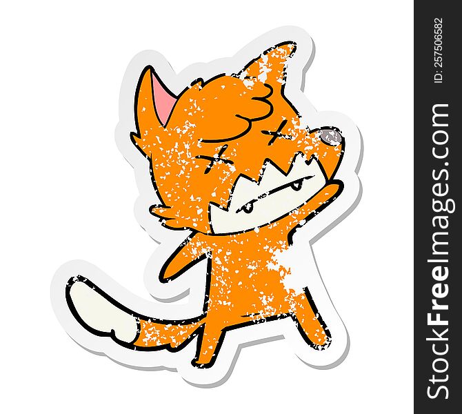 distressed sticker of a cartoon cross eyed fox