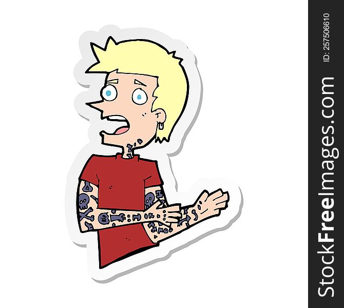 sticker of a cartoon man with tattoos