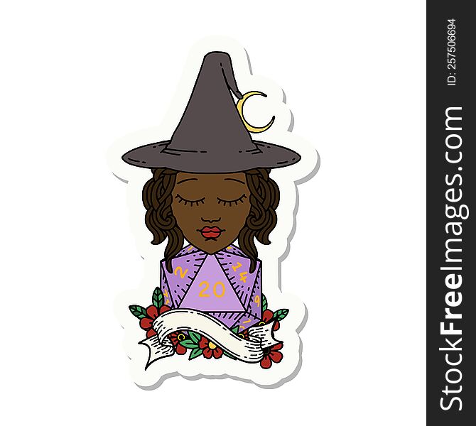 Human Mage With Natural 20 D20 Dice Roll Sticker