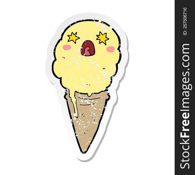 Distressed Sticker Of A Cartoon Shocked Ice Cream
