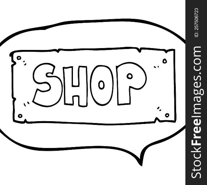 freehand drawn speech bubble cartoon shop sign