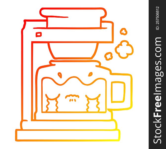warm gradient line drawing of a cartoon crying filter coffee machine