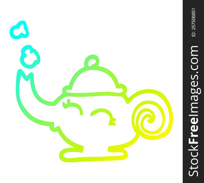 cold gradient line drawing of a cartoon magic lamp