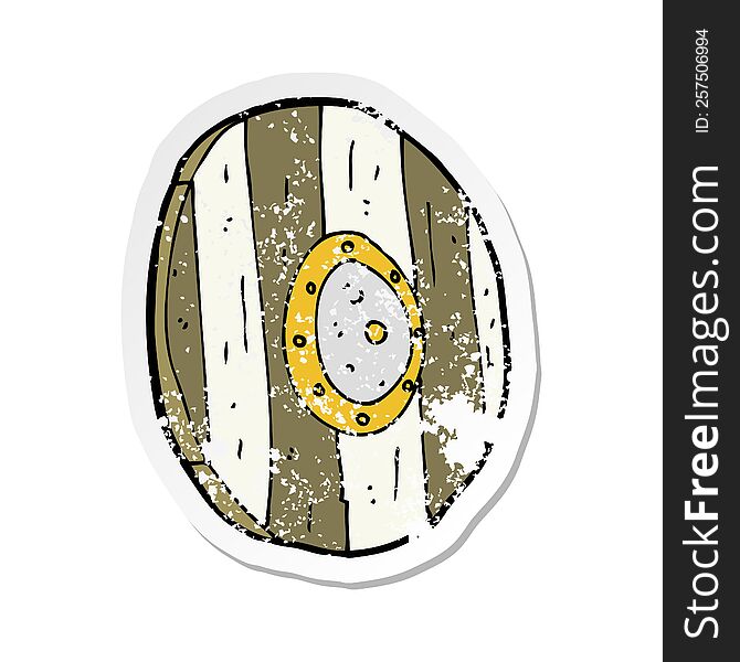 retro distressed sticker of a cartoon wooden shield