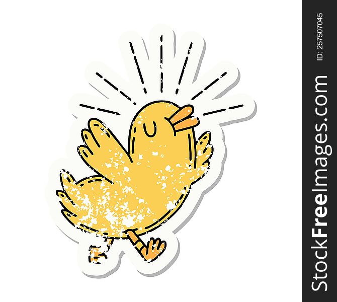Grunge Sticker Of Tattoo Style Happy Bird