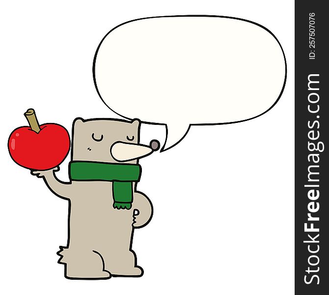 Cartoon Bear And Apple And Speech Bubble