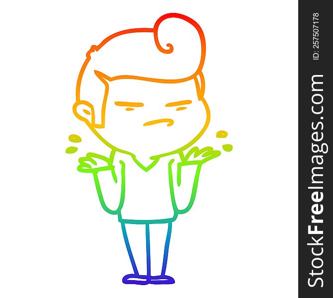 rainbow gradient line drawing of a cartoon cool guy with fashion hair cut