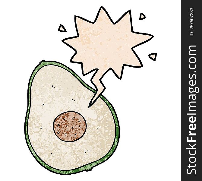 cartoon avocado and speech bubble in retro texture style