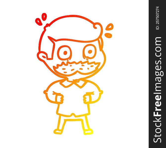 Warm Gradient Line Drawing Cartoon Man With Mustache Shocked