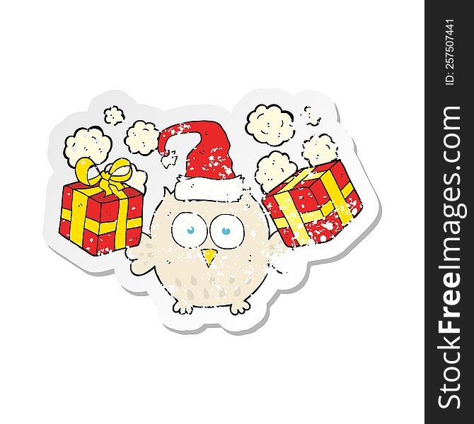 Retro Distressed Sticker Of A Cartoon Christmas Owl