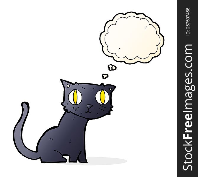 cartoon black cat with thought bubble