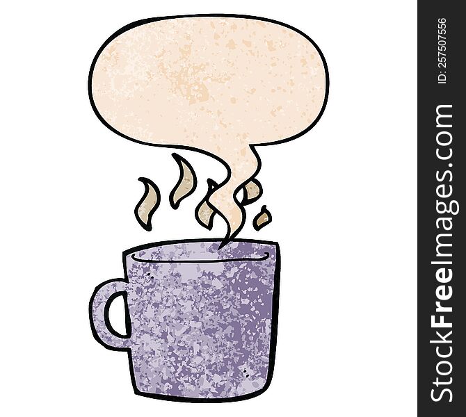 Cartoon Hot Cup Of Coffee And Speech Bubble In Retro Texture Style