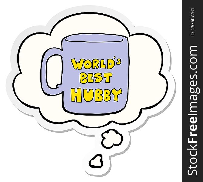 worlds best hubby mug with thought bubble as a printed sticker