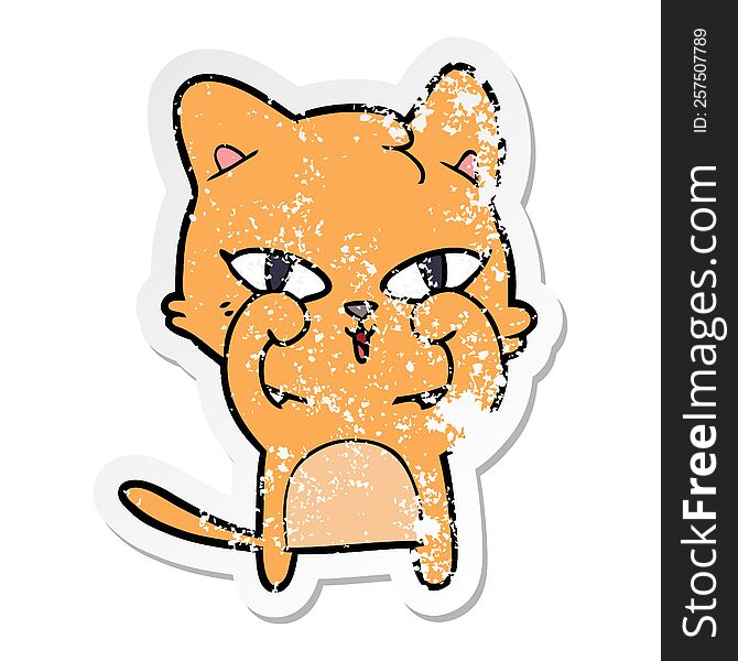 distressed sticker of a cartoon cat rubbing eyes