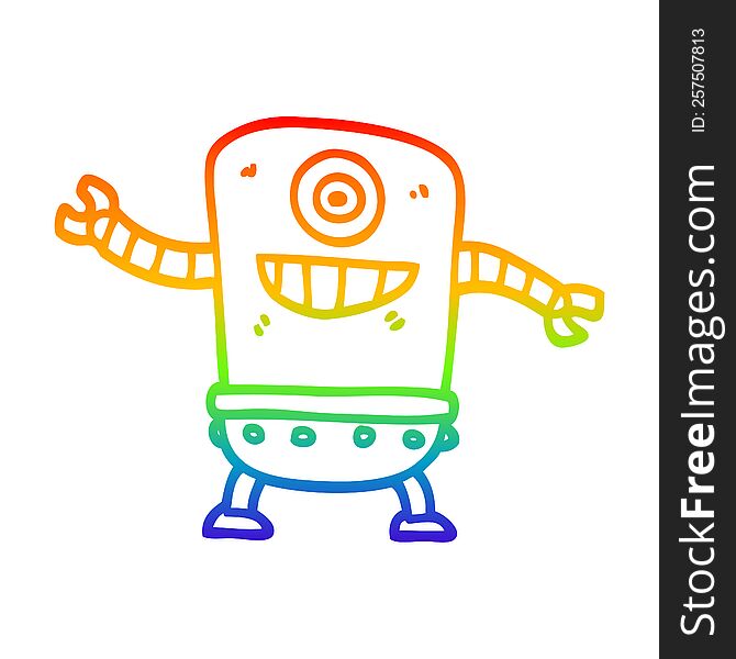 Rainbow Gradient Line Drawing Cartoon Robot
