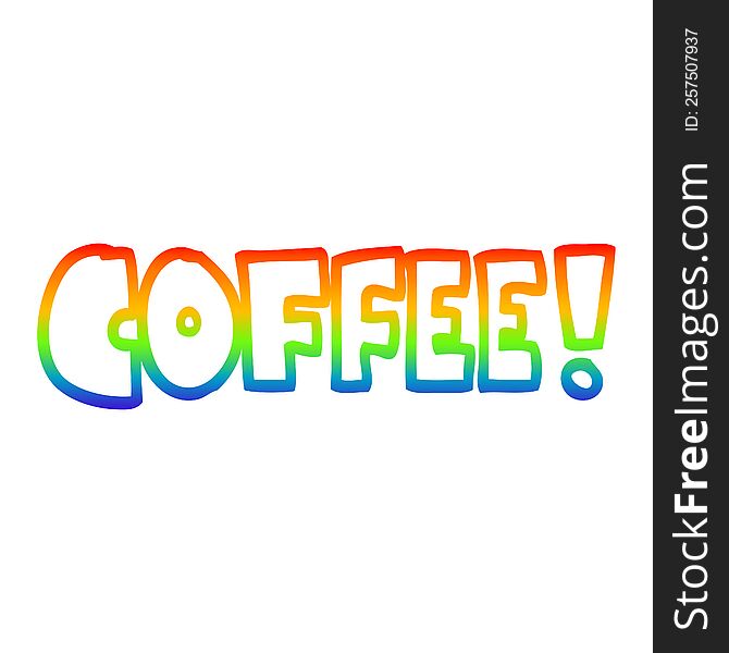 Rainbow Gradient Line Drawing Cartoon Word Coffee