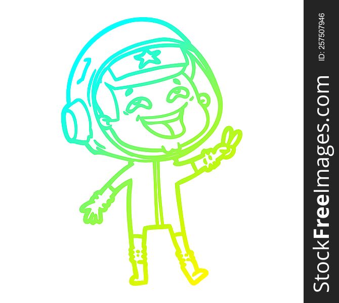 Cold Gradient Line Drawing Cartoon Laughing Astronaut
