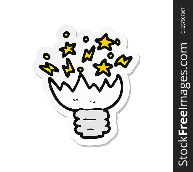 sticker of a cartoon exploding light bulb