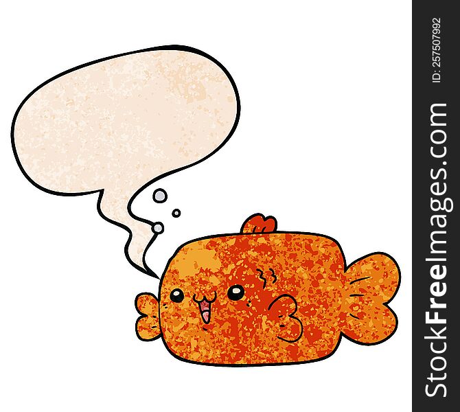 Cartoon Fish And Speech Bubble In Retro Texture Style