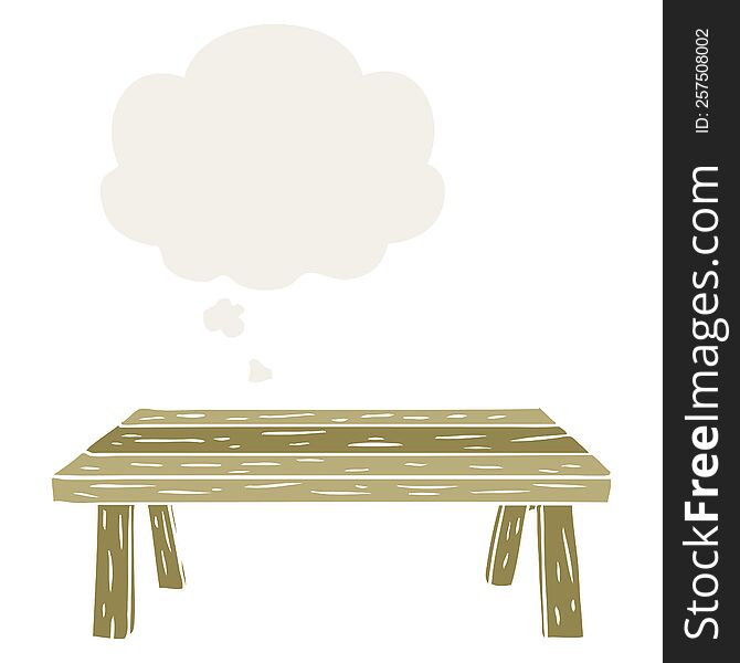 Cartoon Table And Thought Bubble In Retro Style