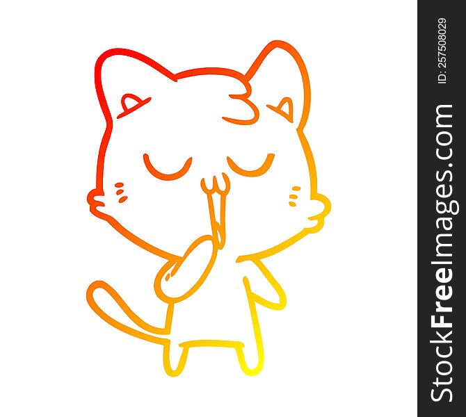 warm gradient line drawing of a cartoon cat yawning