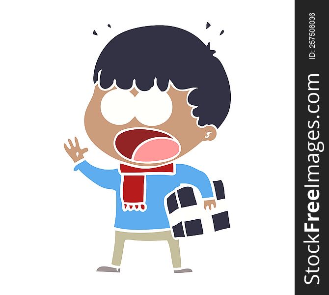 flat color style cartoon shocked man with gift
