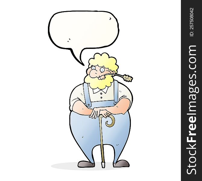 Cartoon Farmer Leaning On Walking Stick With Speech Bubble