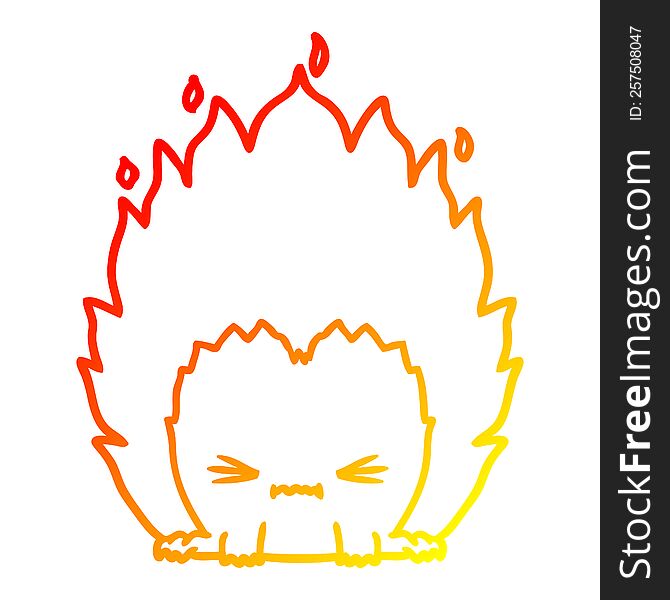 warm gradient line drawing of a cartoon fire creature
