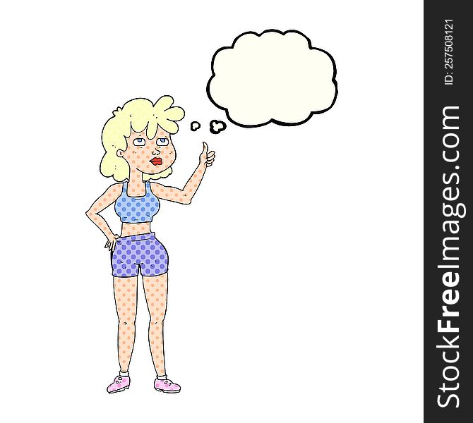 freehand drawn thought bubble cartoon gym woman