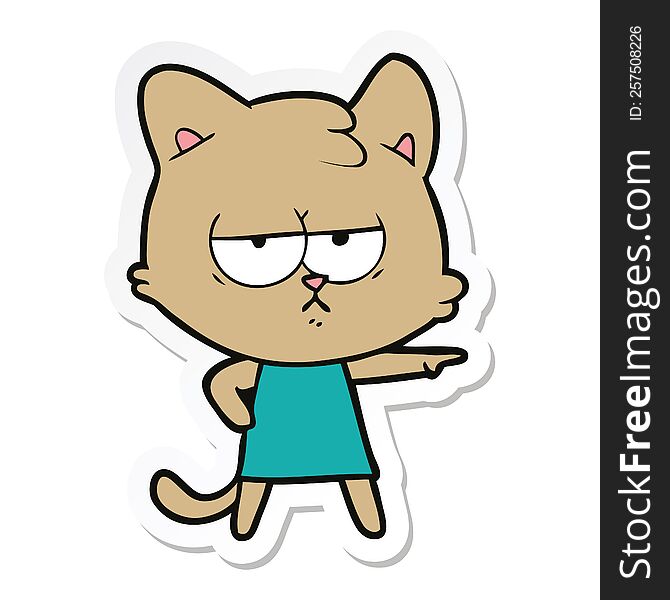 Sticker Of A Bored Cartoon Cat Pointing