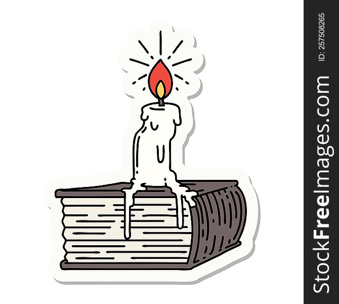 Sticker Of Tattoo Style Candle Melting On Book
