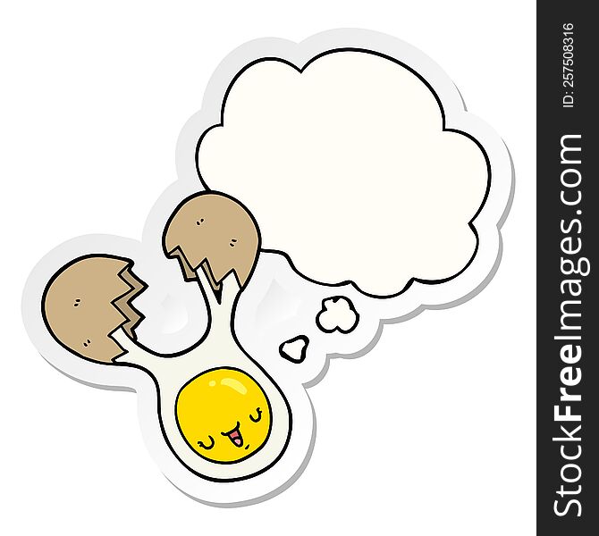 cartoon cracked egg with thought bubble as a printed sticker