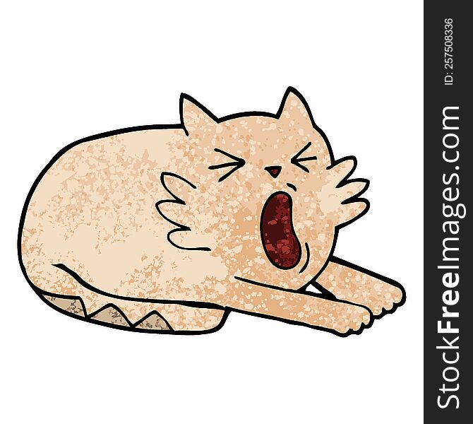 grunge textured illustration cartoon yawning cat