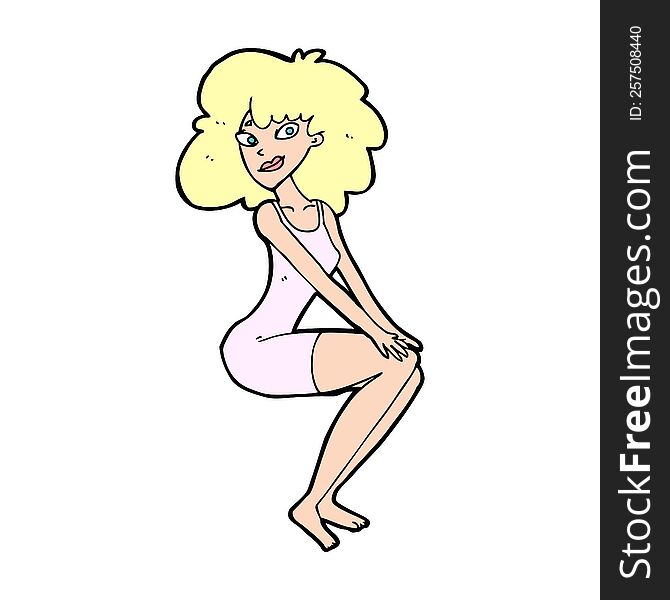cartoon sitting woman in dress