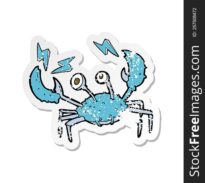 retro distressed sticker of a cartoon crab