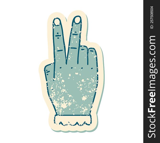 Hand Raising Two Fingers Gesture Grunge Sticker