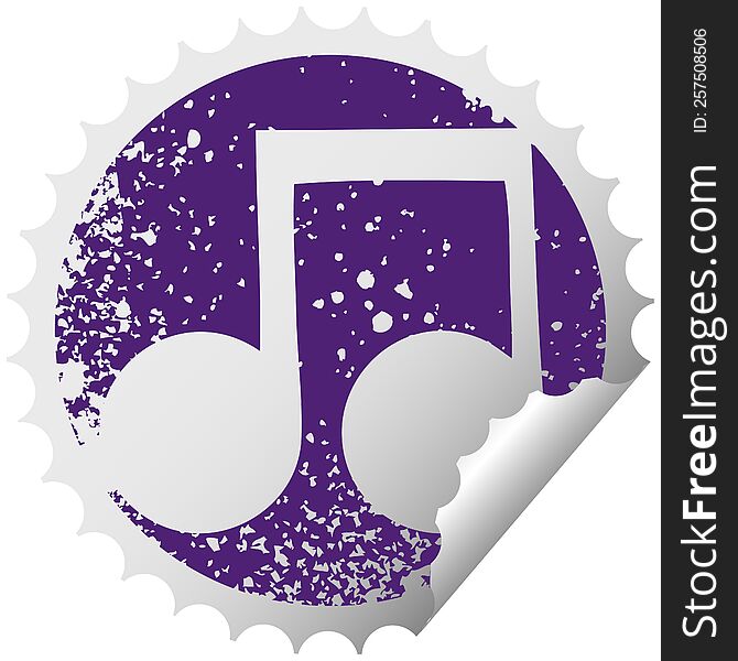 Distressed Circular Peeling Sticker Symbol Musical Note