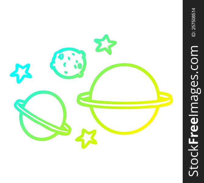 cold gradient line drawing of a cartoon planets