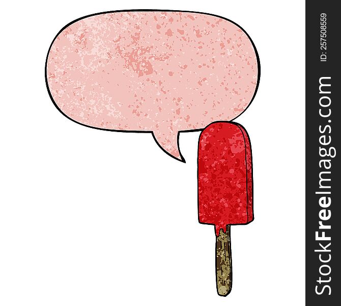 cartoon lollipop with speech bubble in retro texture style