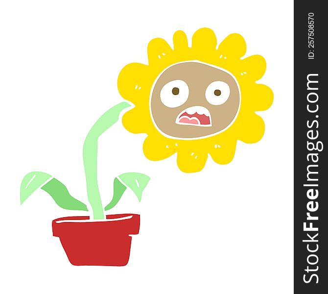 Flat Color Illustration Of A Cartoon Sad Flower