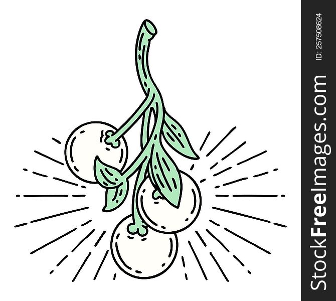 illustration of a traditional tattoo style mistletoe berries