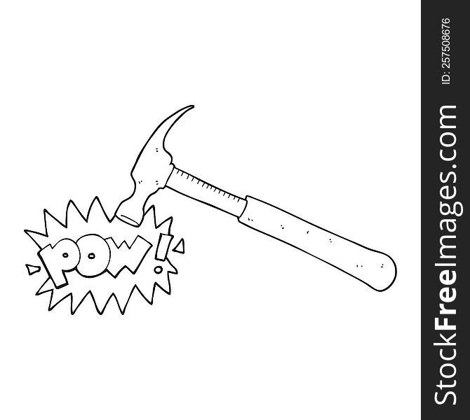 freehand drawn black and white cartoon hammer