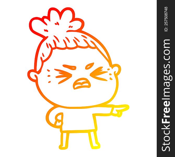 Warm Gradient Line Drawing Cartoon Angry Woman