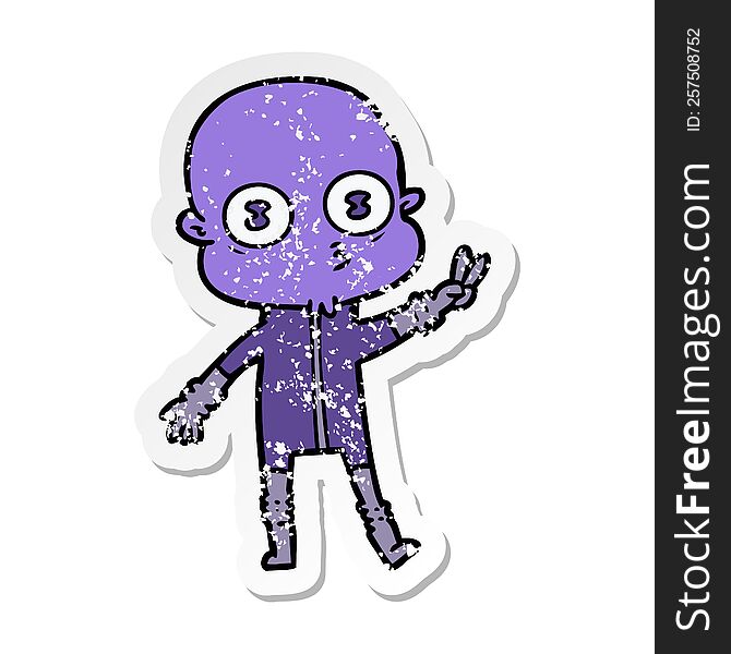 Distressed Sticker Of A Cartoon Weird Bald Spaceman