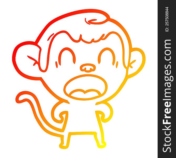 Warm Gradient Line Drawing Shouting Cartoon Monkey