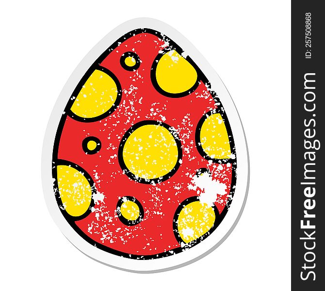 distressed sticker of a quirky hand drawn cartoon easter egg