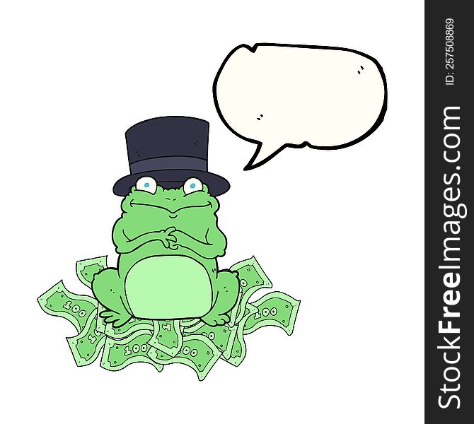 freehand drawn speech bubble cartoon rich frog in top hat