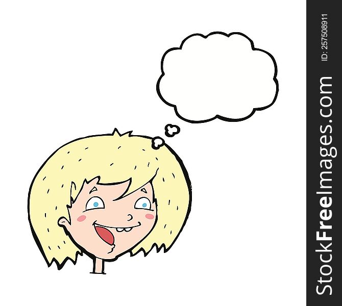 Cartoon Happy Girl With Thought Bubble